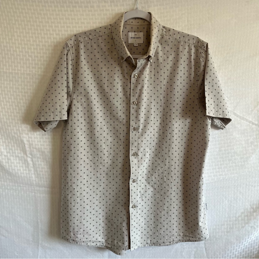 Peter Werth London Short Sleeve Button Down Collared Shirt Gray Size Medium